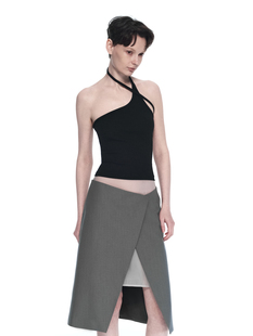 假两件双层错位围裹式 DUE 格雷系高级灰简约气质 CHEN 半身裙