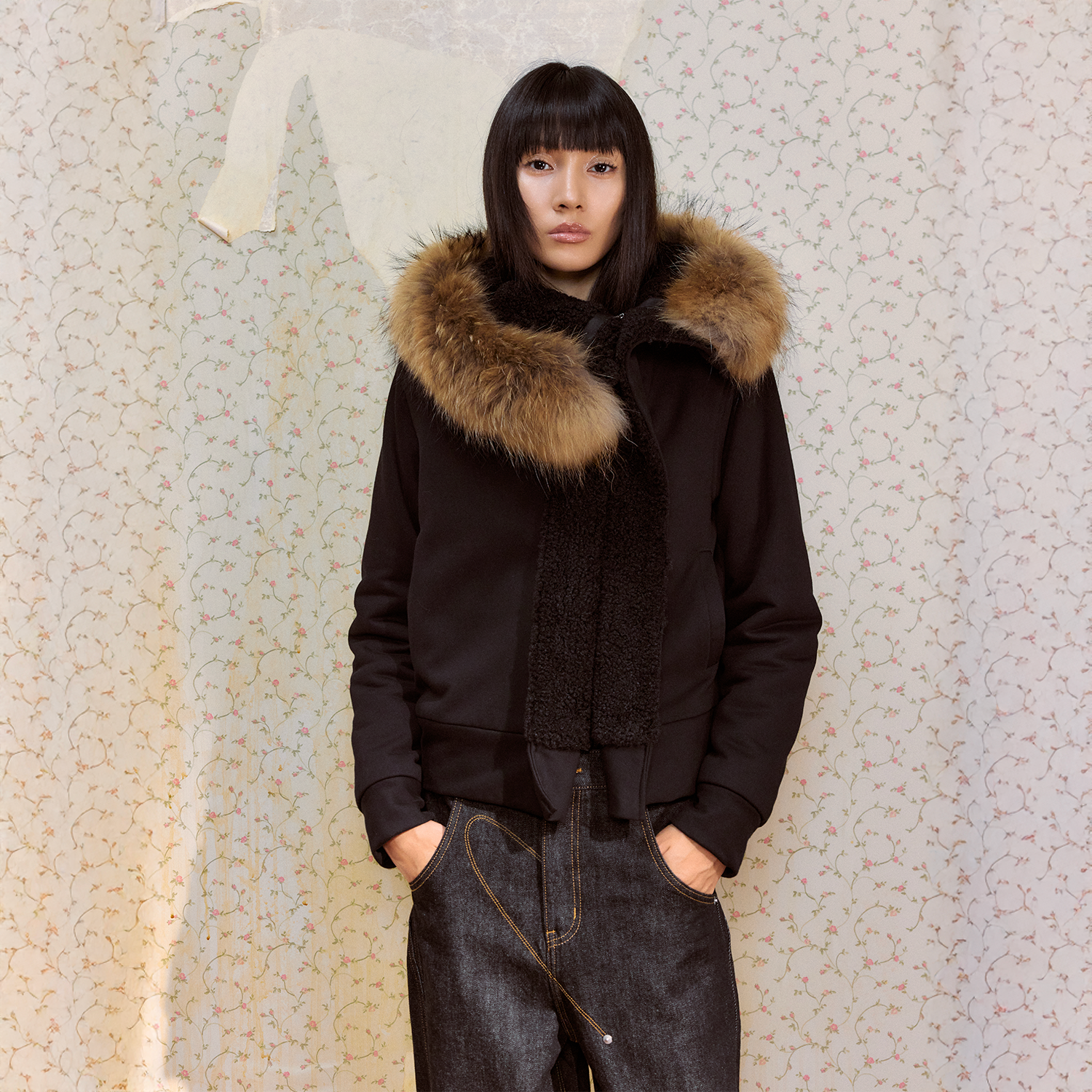 DUEECHEN斜襟大翻领加绒棉服女