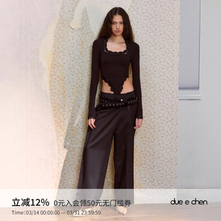 解构造型感毛边搭片西装 CHEN 裤 女新款 DUE 羊毛拼接直筒休闲裤