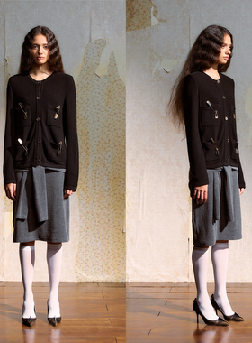 DUE E CHEN 25AW解构绑袖假两件针织半身裙松紧腰百搭休闲中长裙