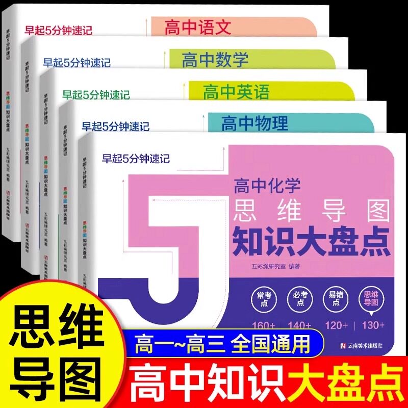 高中知识大盘点思维导图早起5分钟速记 2025高考复习难点汇总语文数学英语物理化学基础知识必背手册辅导资料工具口袋书
