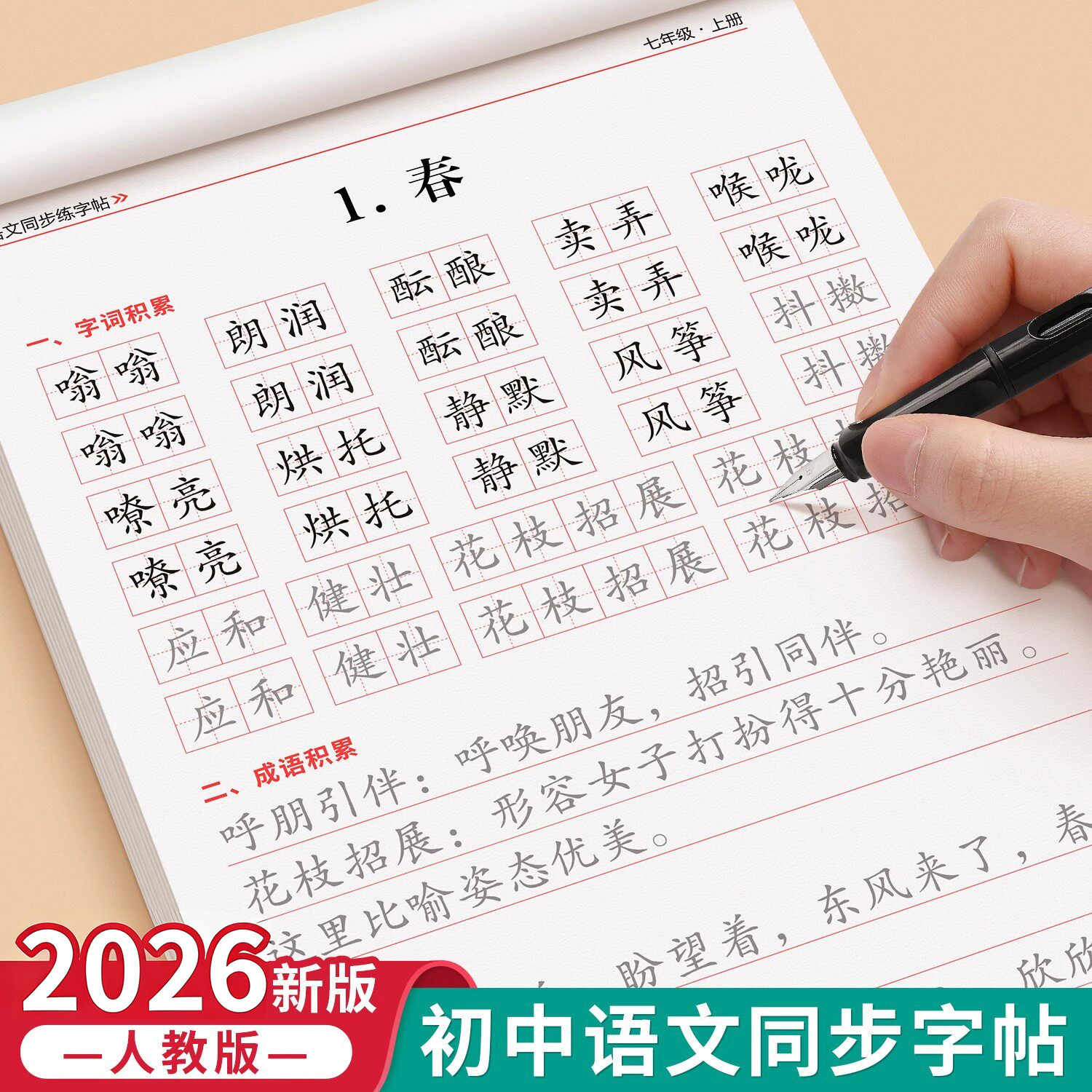 2026新 七年级语文同步练字帖上册下册人教版初中八年级正楷楷书硬笔书法生字练习本中学生每日一练描红本初中生课课练专用练字帖