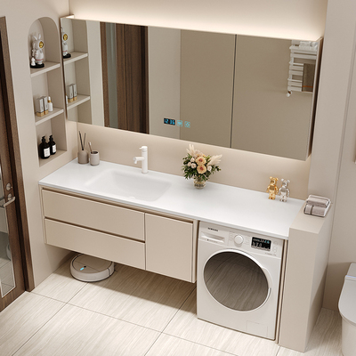 定制洗衣机洗手盆一体柜岩板热弯陶瓷无缝一体盆