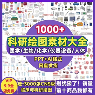 科研绘图素材图片 AI医学仪器设备化学细胞生物可编辑修改PP