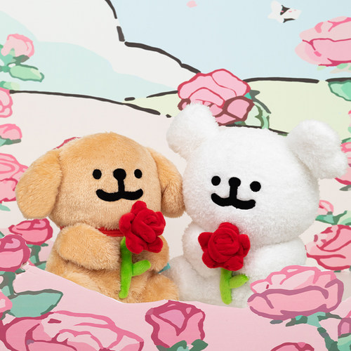 线条小狗Maltese原创玫瑰花毛绒公仔可爱玩偶男女情侣朋友礼物