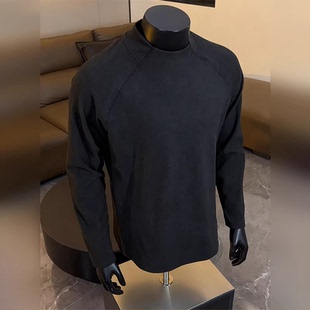 轻奢美式厚款德绒打底衫男秋冬季半高领正肩内搭长袖健身运动卫衣