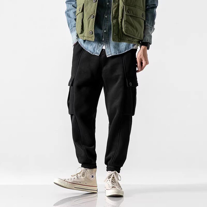 WLOFSD2026秋冬季卫裤男宽松小脚加绒加厚束脚裤工装运动休闲长裤