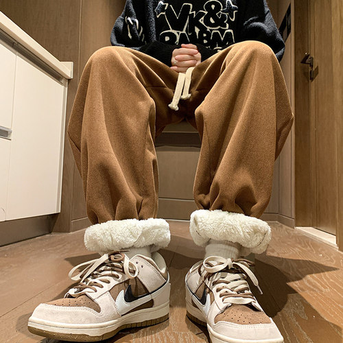 裤子男加绒束脚卫裤宽松休闲