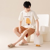 睡衣夏季 全棉家居服男套装 短袖 圆领大码 短裤 A类100%纯棉抗菌男士