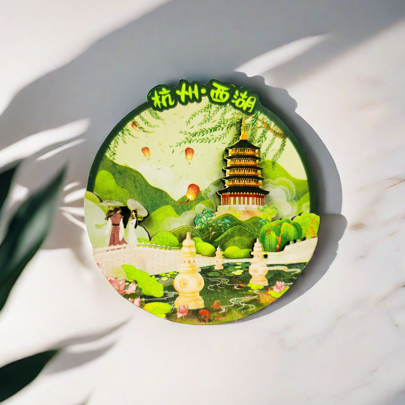 杭州西湖木质冰箱贴彩绘雷峰塔