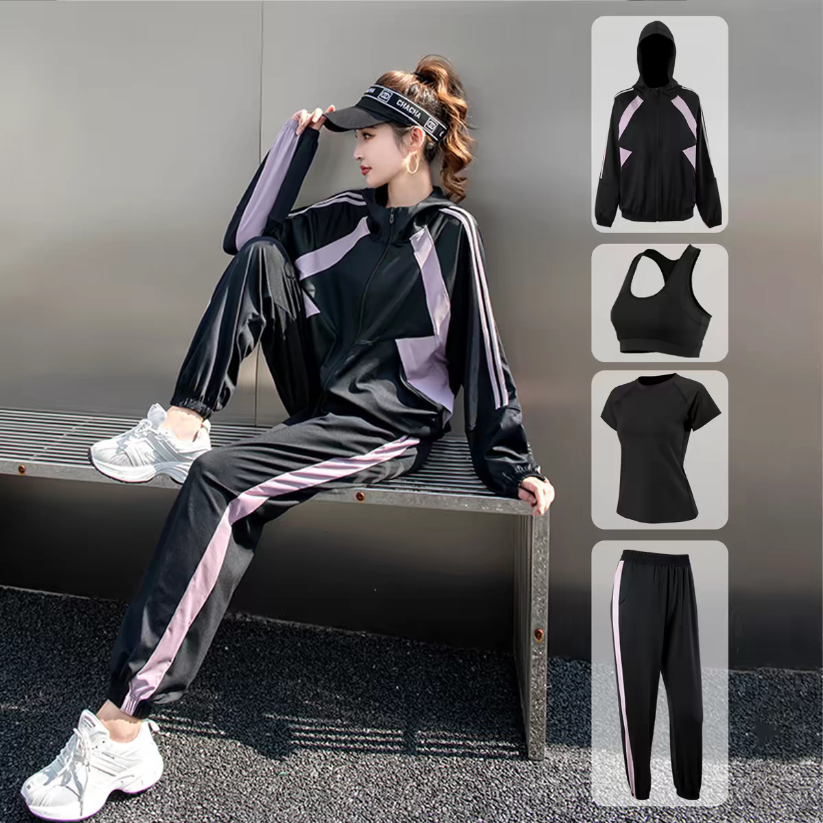 运动套装女秋冬款大码宽松显瘦长袖专业瑜伽服健身房晨跑步速干衣