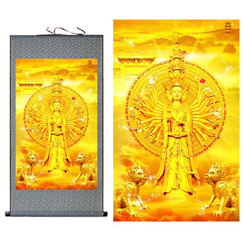 观音画像千手观音佛像挂画金身观音菩萨卷轴画佛堂供奉丝绸画定制