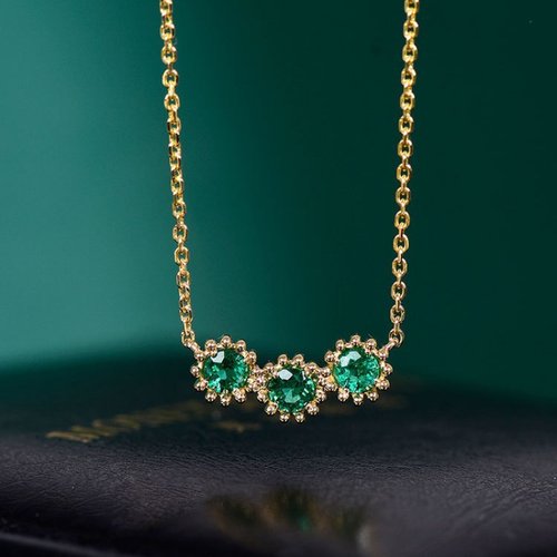 三粒祖母绿吊坠项链女锁骨链气质