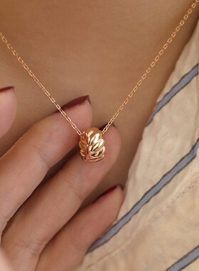 香槟金牛角包吊坠项链女法式