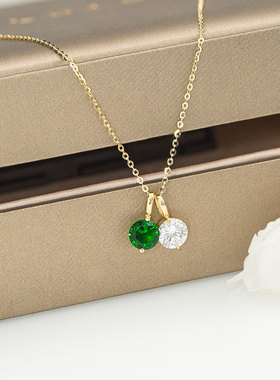单钻祖母绿锆石简约项链气质百搭