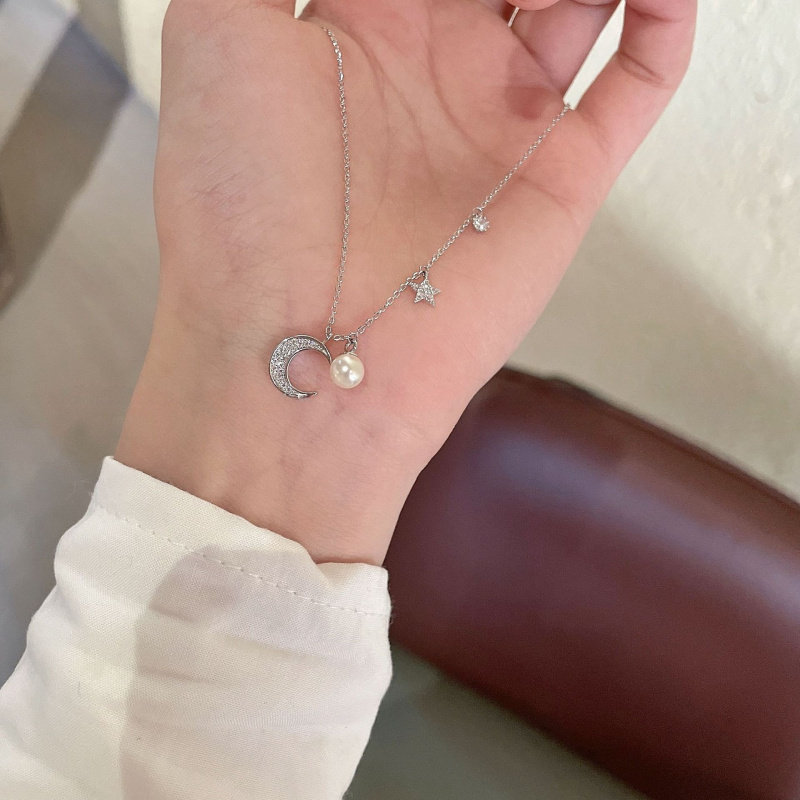 纯银珍珠月亮星星项链小众高级