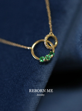 925纯银镀金双环圆圈项链锁骨链