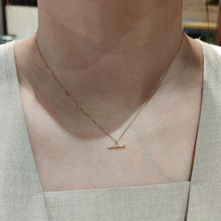 ROMANTIC心机款~S925纯银平衡木满钻小巧精致项链几何锁骨链女