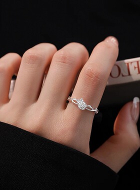 925纯银玫瑰花戒指女时尚精致