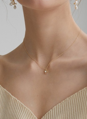 桃花珍珠925纯银项链女轻奢