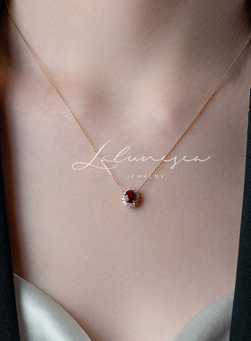 纯银红宝石项链女轻奢精致复古