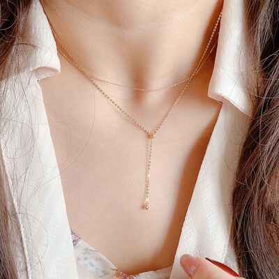 Y型金球纤细锁骨链项链可调节