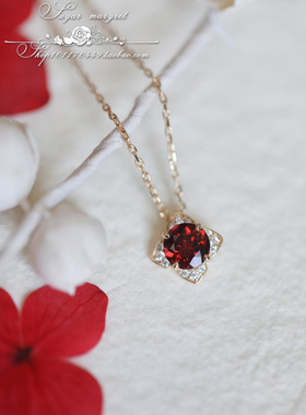 迷你石榴红四叶草纯银项链锁骨链