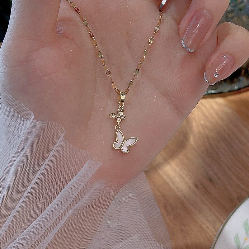 ROMANTIC925纯银镀18K金贝壳蝴蝶项链女轻奢小众设计感高级锁骨链