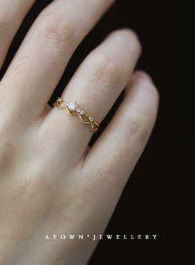 925纯银波浪造型戒指纤细简约