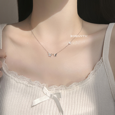 「落在锁骨的蝴蝶」项链女纯银