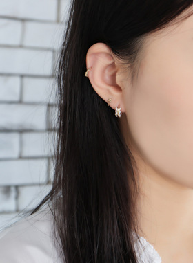 ROMANTICS925银镀14K金耳环简约素金麻花螺纹耳骨环耳饰女款ins风