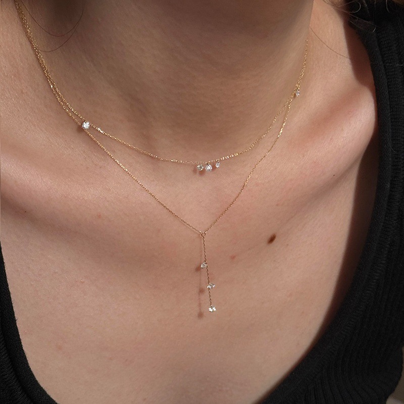 925纯银镀18K金圆锆石吊坠项链女