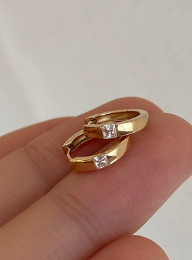 ROMANTICS925纯银镀18K黄金方钻迷你小耳扣耳圈耳骨环简约百搭