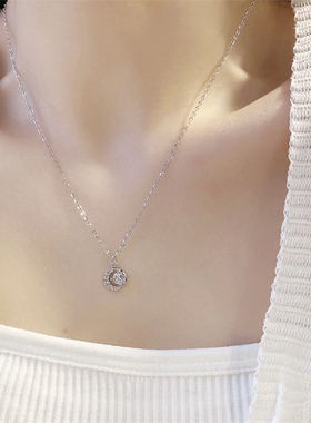 星月相伴项链女纯银轻奢锁骨链