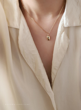 纯银镀K金极简光面椭圆吊坠项链