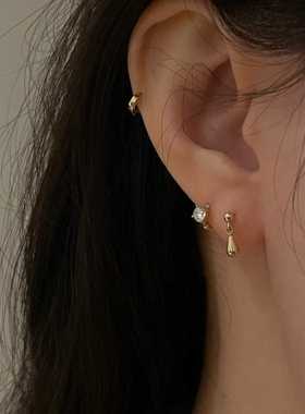 ROMANTICS925银镀14K金色迷你小水滴耳钉简单可爱耳骨耳环ins风