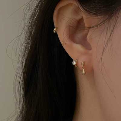 ROMANTIC纯银耳钉ins风14K金色