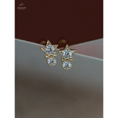 ROMANTIC通体S925银镀金双五角小星星耳钉女小巧可爱简约镶钻耳环