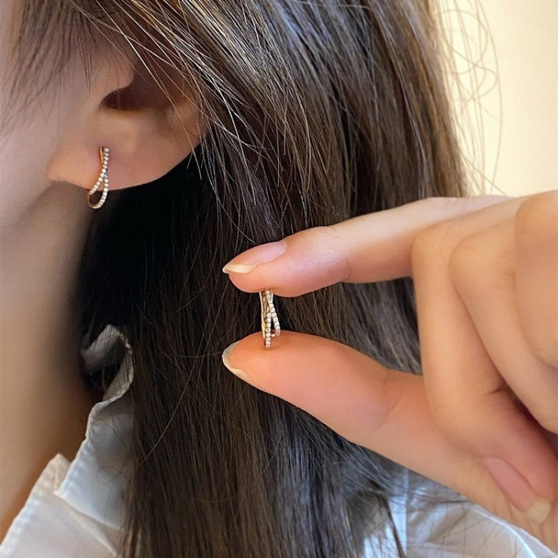 纯银镀18K金芭蕾交叉锆石耳扣女