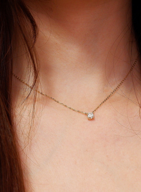 百搭单钻锆石纯银吊坠锁骨链女