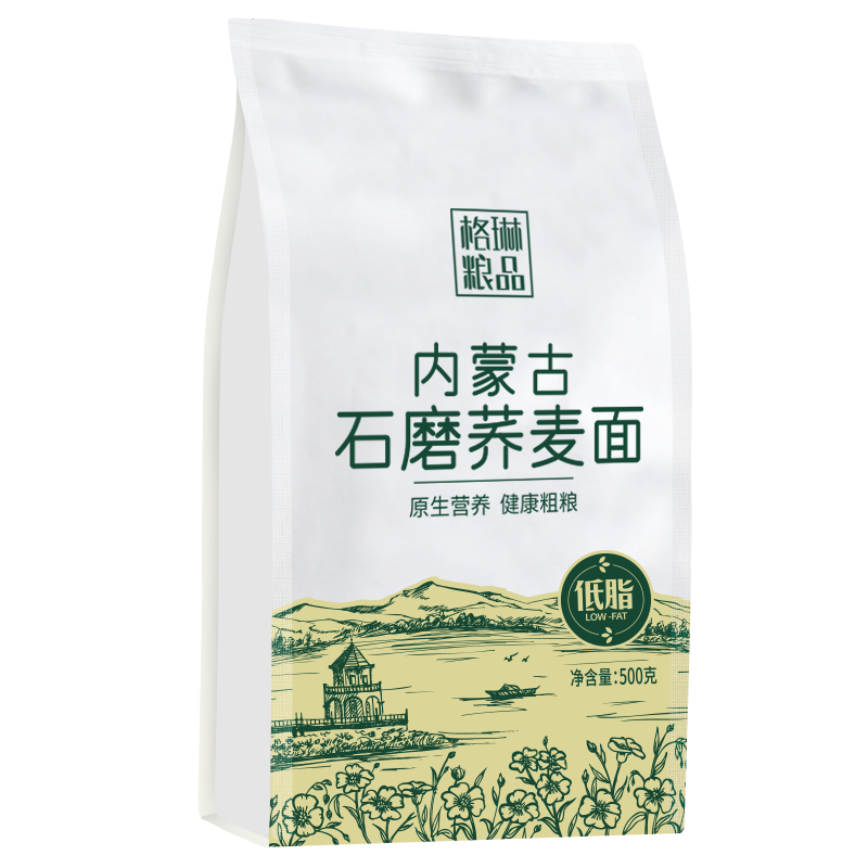 格琳诺尔荞麦面粉500g内蒙家用石磨面粉低筋低脂代餐粗粮主食纯