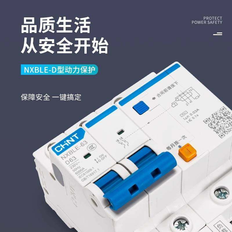 新款正泰漏电保护器带空气开关2p漏保过载220v家用D型NXBLE三相断