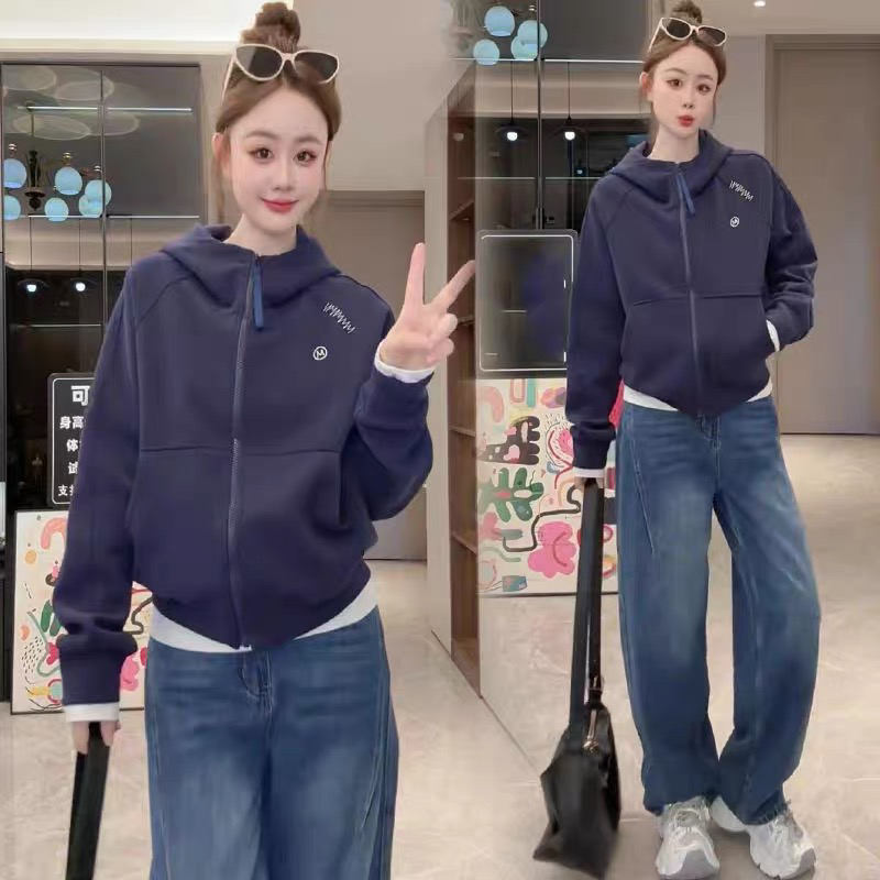 秋冬大码连帽开衫加绒加厚卫衣女