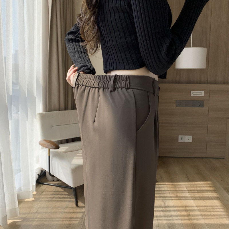 特大码胖mm200斤休闲高级垂感西装裤女夏季松紧腰直筒宽松阔腿裤