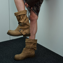 张元英negativethree皮带扣堆堆靴粗跟复古做旧韩国废土风工装靴