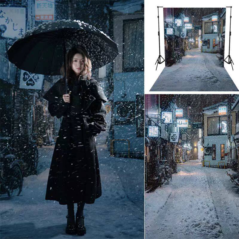 新款韩系雪景夜景婚纱摄影背景布