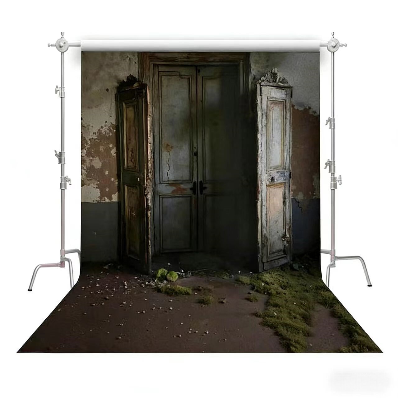新款复古仿真摄影背景布青苔木门哥特风写真杂志拍照道具背景布