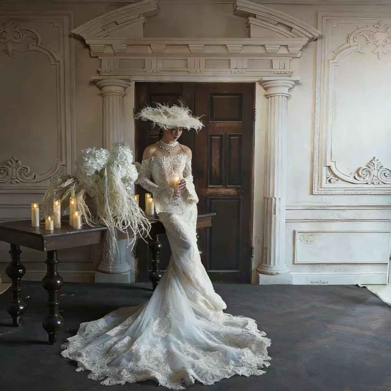 新款欧式法式宫廷室内复古摄影背景油画婚纱写真背景布拍摄道具