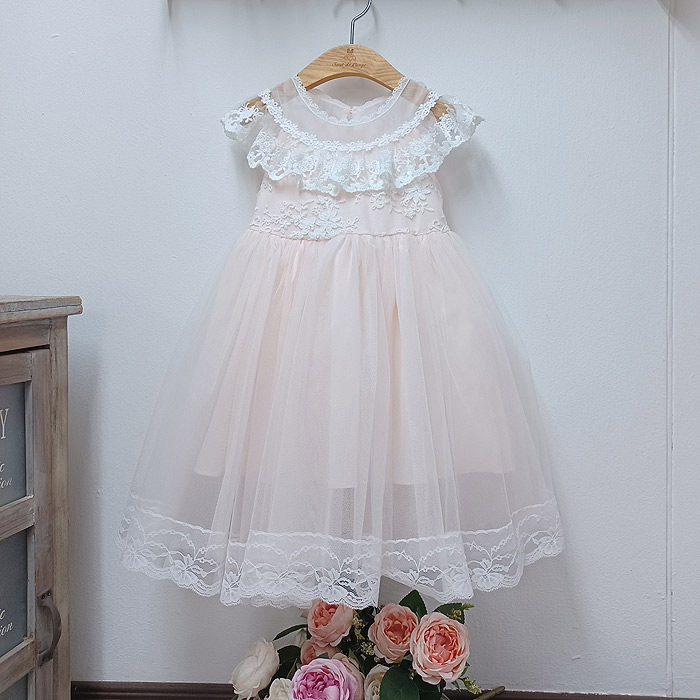 2024夏款韩国正品童装Saut de Lange女孩公主蕾丝礼服连衣裙洋装