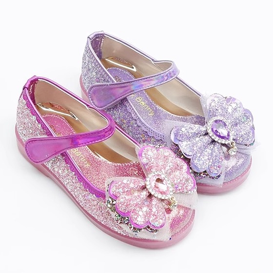 2024韩国代购woorid女童宝宝公主鞋时尚淑女蝴蝶结魔术贴水晶童鞋